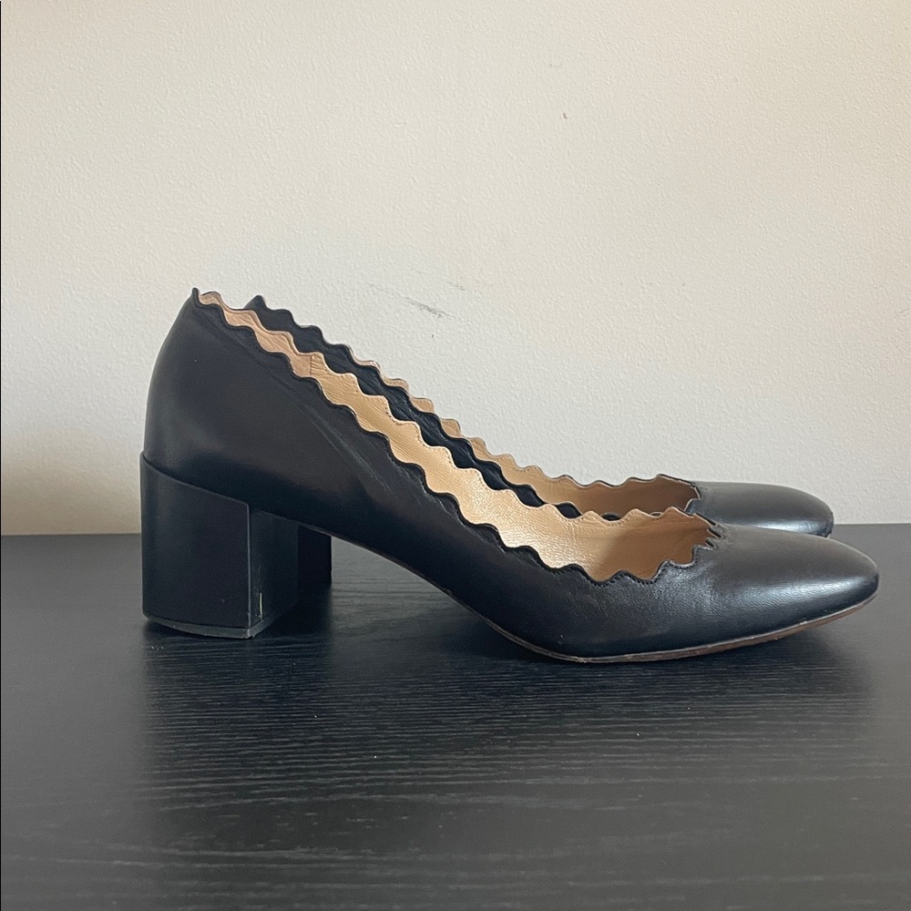 Chloe Black Scalloped Block Heels - Picture 2 of 2